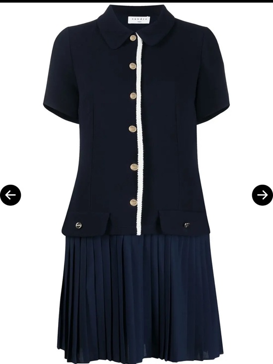 Sandro Dresses & Skirts - Sandro Alberta Layered Cardigan Navy Dress with White Trim and Gold Buttons